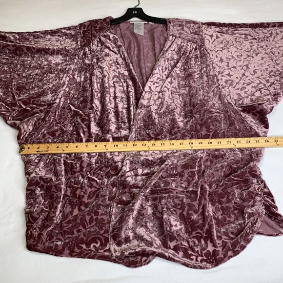 The Muses Lounge Velvet Burnout Dolman Ruched Cardigan Dusty Mauve NEW - Picture 11 of 15